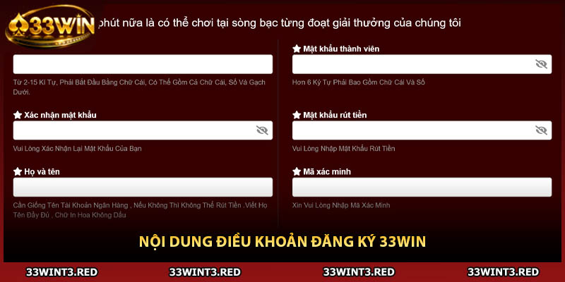 Nội dung điều khoản đăng ký 33WIN